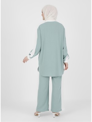 Refka Renk Bloklu Tunik&pantolon Aerobin Takım - Mint Off White - Refka Casual