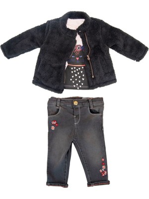 Bebepan Kız Çocuk Kedili T-Shirt Çeket Pantolon Takım