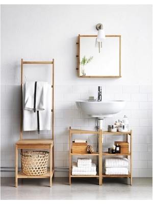 IKEA Banyo Bambu Düzenleyici Raf  Bambu Havluluk Düzenleyici Meridyendukkan 39X44X140 cm Banyo Açık Raf Ayaklı-Doğal