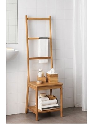 IKEA Banyo Bambu Düzenleyici Raf  Bambu Havluluk Düzenleyici Meridyendukkan 39X44X140 cm Banyo Açık Raf Ayaklı-Doğal