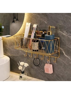 Toprak E-Ticaret Banyo Rafı Metal Gold Renk Paslanmaz Dekoratif Çok Amaçlı Raf