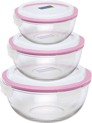 Glasslock Kilitli Kapaklı Yuvarlak Cam Saklama Kabı Seti 4 Litre 2 Litre 1litre