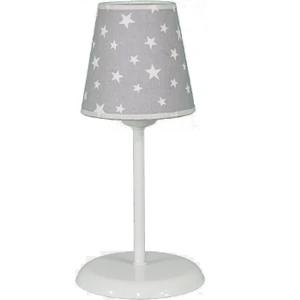 Şenay Aydınlatma Çocuk Odası Konik Kumaş Küçük Abajur-Gri Beyaz Yıldız