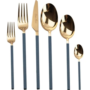 Dame Marie Carre Blue Gold 36 Parça Çatal Kaşık Bıçak Seti