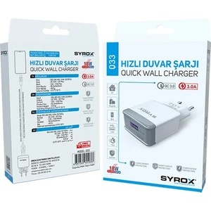 Q33 Hızlı USB Duvar Şarj Adaptörü (Başlık) 3.0A 18W - Beyaz