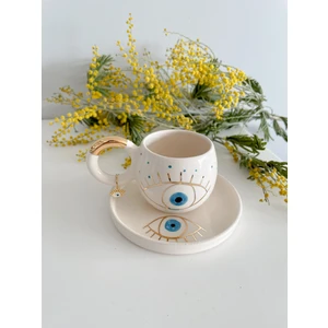 Mug Tasarım 24 K Altın Yaldızlı Göz Nazarlı Double Türk Kahvesi Fincanı