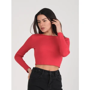 Punky Cat Kadın Kırmızı Uzun Kollu Crop Bluz