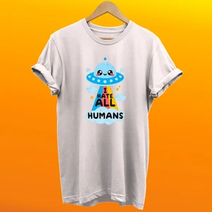 Uzaylı Baskılı  Pamuk Oversize T-Shirt Büyük Beden Tişört