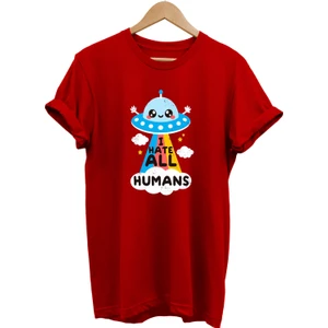 Uzaylı Baskılı  Pamuk Oversize T-Shirt Büyük Beden Tişört