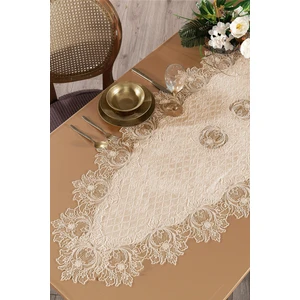 Evlen Home Collection Kadife Dantelli Runner Felix Cappuccino