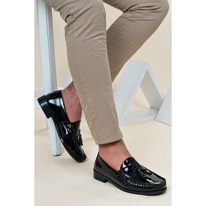 The Hope Shoes Corcik Siyah Rugan Püsküllü Klasik Erkek Kundura Ayakkabı