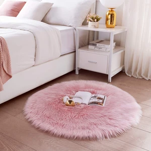 Napoli Home Yuvarlak Uzun Tüylü Yumuşacık Yıkanabilir Premium Kuzu Post Peluş Halı Pembe