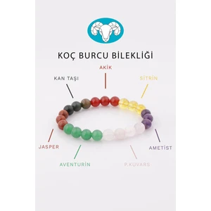 Alibaba Doğaltaş Koç Burcu Taşlarından Oluşan Doğal Taş Bileklik 8 mm Küre Kesim - Burç Bilekliği