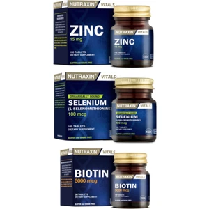Cilt, Saç,Tırnak Sağlığı Için Çinko Takviyesi 15 Mg 100 Tablet+Biotin 30 Tablet+Selenium 100 Tablet