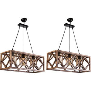 Zuhal Aydınlatma Baklava 3'lü Ahşap Avize S.a.n Camlı 2'li Set