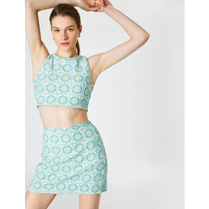 Crop Atlet Çiçekli Halter Yaka