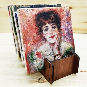 Pierre-Auguste Renoir - Traverten Bardak Altlığı 4'lü Set Standlı