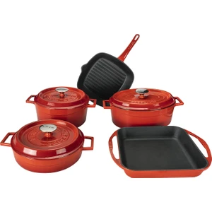 Chef 8 Parça Döküm Kırmızı Pişirme Seti
