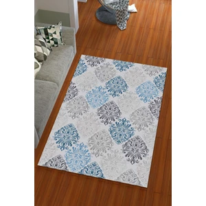 Miray Tekstil İpek Kadife Mavi Gri Renkli Motif Desen Lastikli Halı Örtüsü