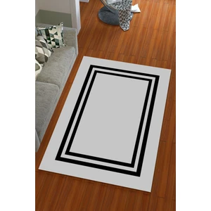 Miray Tekstil İpek Kadife Gri Renkli Çerçeve Desen Lastikli Halı Örtüsü