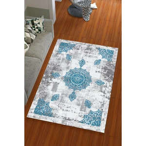 Miray Tekstil İpek Kadife Mavi Gri Renkli Padişah Desen Lastikli Halı Örtüsü