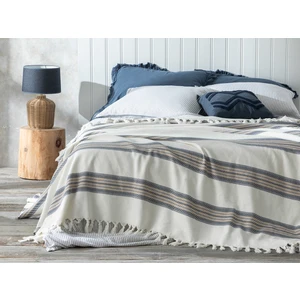 English Home Atlas Dokuma Çift Kişilik Yatak Örtüsü 240 x 260 cm Bej – Lacivert