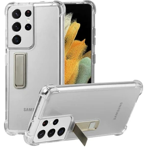 Case 4U Samsung Galaxy S21 Ultra Uyumlu Kılıf Darbe Emici Standlı Süper Silikon Kapak Şeffaf