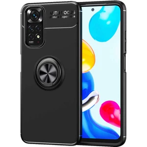 Case 4U Xiaomi Redmi Note 11 Kılıf Mıktanıslı Autofocus Shockprof Ravel Yüzüklü Standlı Slikon Kapak Siyah