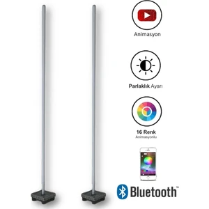 Rgb LED Lambader 150 cm Bluetooth Kontrollü Çiftli Set