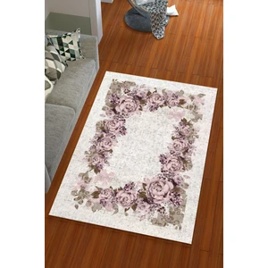 Miray Tekstil Ipek Kadife Gri Pembe Renkli Büyük Çiçek Desen Lastikli Halı Örtüsü