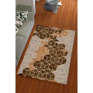 Miray Tekstil Ipek Kadife Kahverengi Renkli Piramit Desen Lastikli Halı Örtüsü