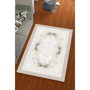 Miray Tekstil Ipek Kadife Gri Renkli Osmanlı Desen Lastikli Halı Örtüsü