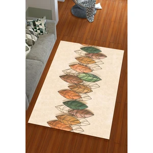 Miray Tekstil Ipek Kadife Kahverengi Renkli Yaprak Desen Lastikli Halı Örtüsü