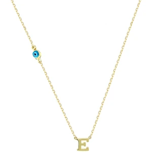 E Harfli Nazar Boncuklu Altın Kolye KLA.209.01.00.0E