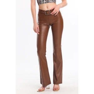 Kemerli Ispanyol Paça Şardonlu Deri Pantolon PNT33313