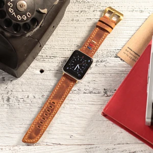 Apple Watch 42MM 44MM 45MM 49MM Ultra Ultra2 Seri 3 / 4 / 5 / 6 / Se / 7 / 8 / 9 Deri Kordon Hakiki Crazy Deri Kayış Hardal