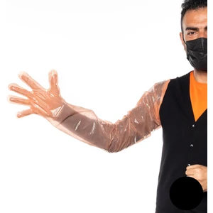 Rektal Eldiven 90 cm Lastiksiz 5 Parmak Veteriner Tohumlama Eldiveni 100LÜ W-Orange Hijyenik Eldiven