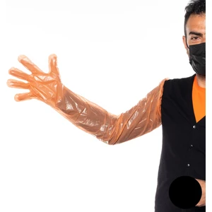 Rektal Eldiven 80 cm Lastikli Veteriner Tohumlama Eldiveni W-Orange 100’LÜ Veteriner Eldiveni