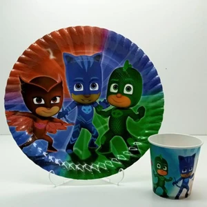 Kelebek Oyuncak Pjmasks (Pijamaskeliler) Temalı Karton Tabak Bardak Seti - 8 Adet