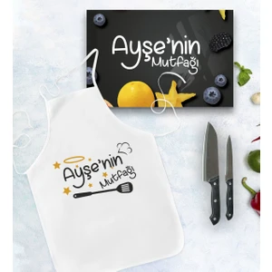 Kişiye Özel Isimli Mutfak Önlüğü ve Cam Kesme Tablası Hediye Seti Model 4