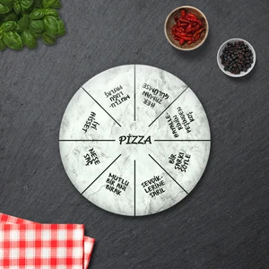 Pizza Servis Tabağı | Taş Görünüm | Mottolu Pizza Tabağı | Çap 32cm