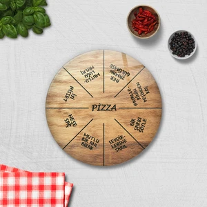 Pizza Servis Tabağı | Ahşap Görünümlü | Mottolu Pizza Tabağı | Çap 32cm