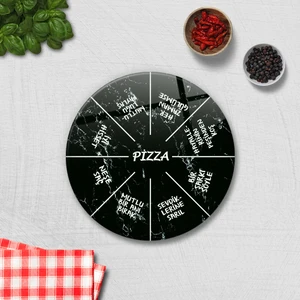 Pizza Servis Tabağı | Siyah Mermer | Mottolu Pizza Tabağı | Çap 32cm