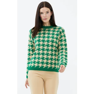 Sıfır Yaka Triko Kazak - Yeşil - Bej