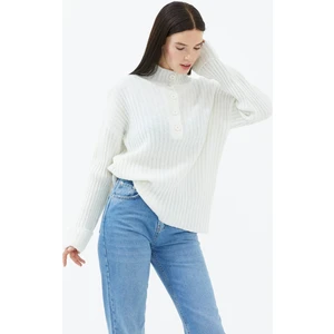 Yarım Balıkçı Yaka Düğmeli Kazak - Kemik