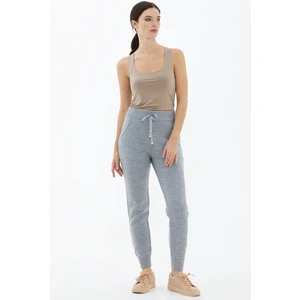 Kadın Cepli Triko Pantolon - Gri