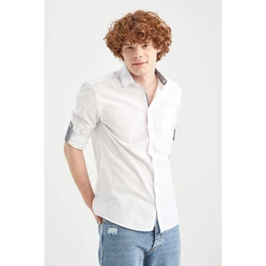 Slim Fit Polo Yaka Keten Görünümlü Uzun Kollu Gömlek N9066AZ22SM