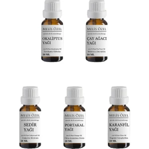 Melis Özel Okaliptus Yağı,çay Ağacı Yağı,sedir Yağı,portakal Yağı,karanfil Yağı Seti