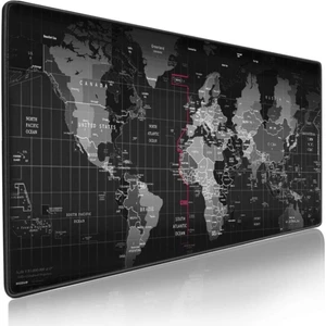 90x40 cm Black Dünya Desenli Dikişli Kaydırmaz Taban Oyunucu MousePad Gaming