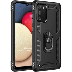 Samsung Galaxy A02S Kılıf Military Ring Holder Siyah